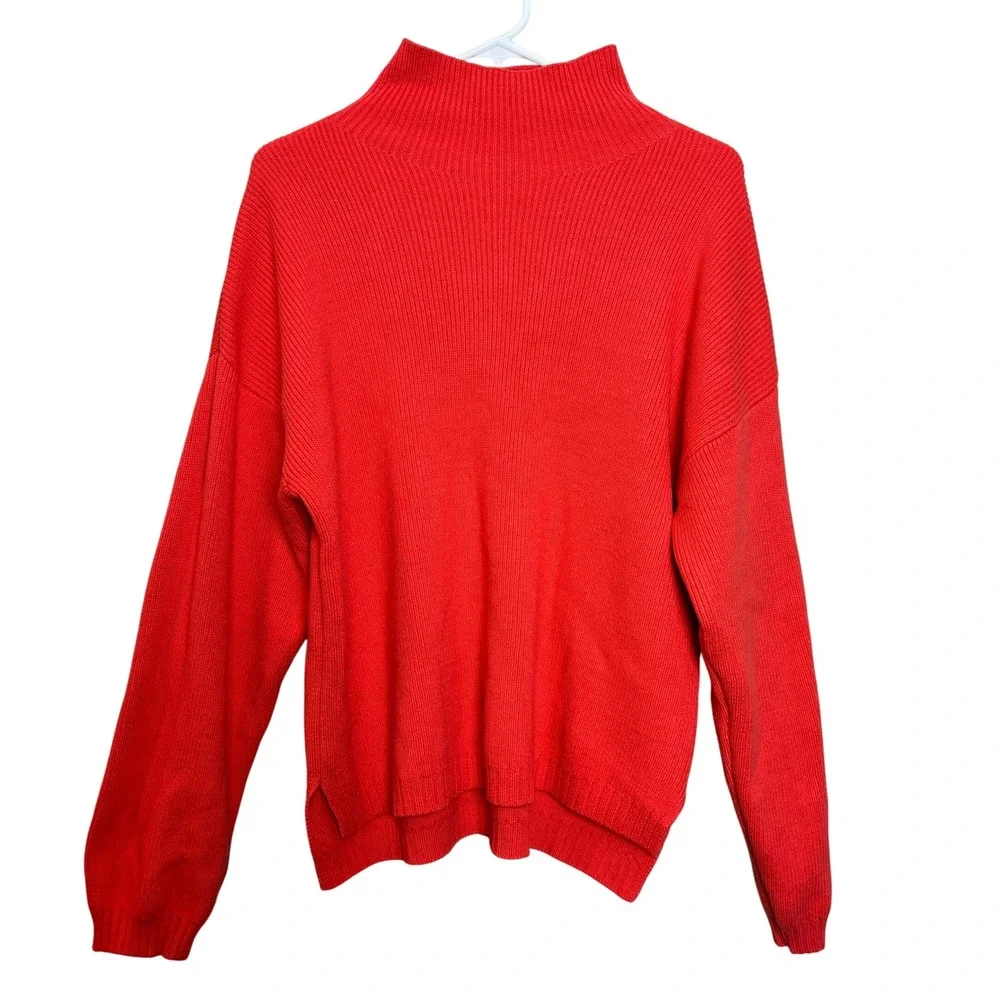 Vici Dolls Womens Small Bright Coral Orange Mock Neck Knit Long Sleeve‎ Sweater